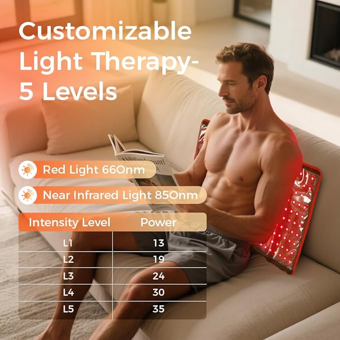 BestQool Red Light Therapy for Body, Dual Chip 660nm 850nm Red Near Infrared Light with Timer, Large Pads Belt Wearable Wrap, Infrared Light Therapy for Knee Back Waist Elbow. 43W