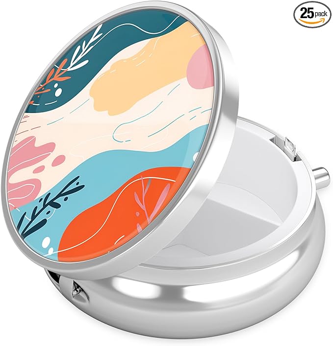 Nipichsha Pill Box, Small Pill Case for Purse & Pocket, Cute Travel Medicine Organizer, Portable Medicine Container Holder to Hold Vitamins, Medication, Fish Oil & Supplement, A04-Art Style Pattern