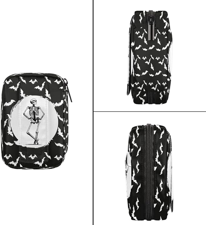 Skull Bat Animal Pill Case Travel Pill Organizer Weekly 7 Day Portable with Zipper Medicine Box Pill Case for Vitamins, Birth Control,Fish Oils,Medication, Supplements