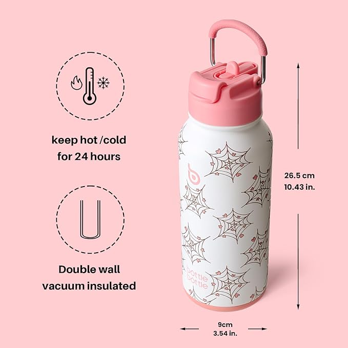 BOTTLE BOTTLE 32oz Insulated Water Bottle Stainless Steel Sport Water Bottle with Straw Dual-use Lid Design for Gym with Pill Box