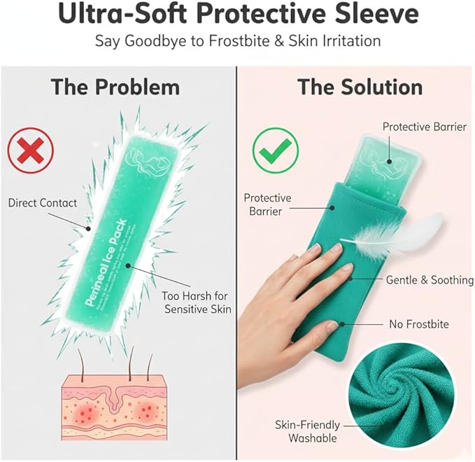 Perineal Cooling Pad, Postpartum Cold Packs Gel Bead Ice Pack Cold Therapy for Women After Pregnancy and Delivery, 2 Ice Pack and 3 Cover (Green Gel Ice Pack)