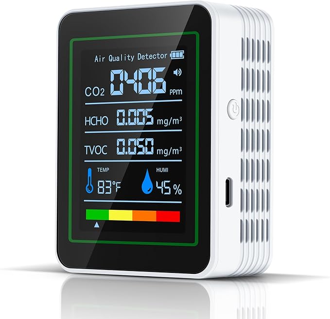 Indoor Air Quality Monitor,LXIANGN 5 in 1 Professional Air Quality Detector for CO2 | TVOC | HCHO | Temperature | Humidity for Home, Hotel, Office, Car (White)