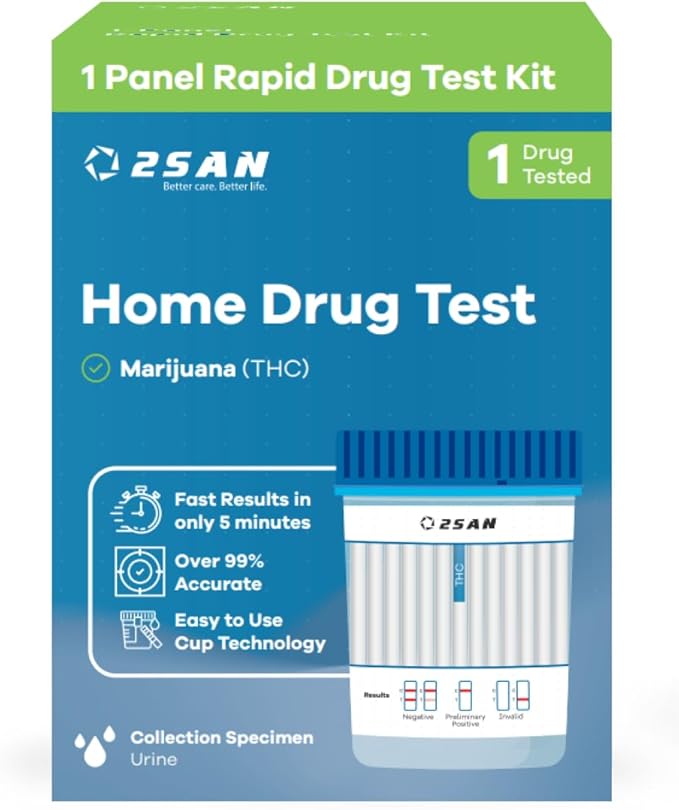 2San THC Urine Drug Test – Sensitive At-Home Marijuana Screening Kit – Detects THC at 15 ng mL – Fast 5-Min Results – Easy & Reliable Cannabis Test Strip (1 Pack, 1 Test)