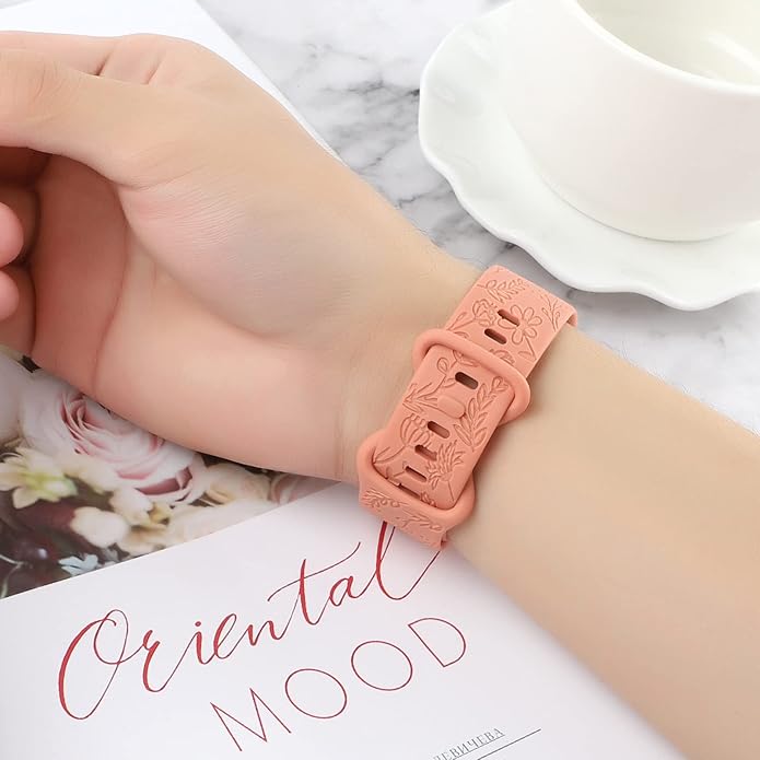 Flower Engraved Bands Compatible with Fitbit Charge 5 Band/Charge 6 Bands Women Cute Floral Engraving Soft Silicone Sport Strap Replacement Wristband for Fitbit Charge 5/6 Tracker Accessories