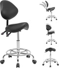Saddle Stool Chair with Back Support, Multi-Functional Ergonomic Saddle Chair with Wheels for Salon Spa Dentist Clinic Esthetician Saddle Stools for Hair Stylist Tattoo(with Backrest, Black)