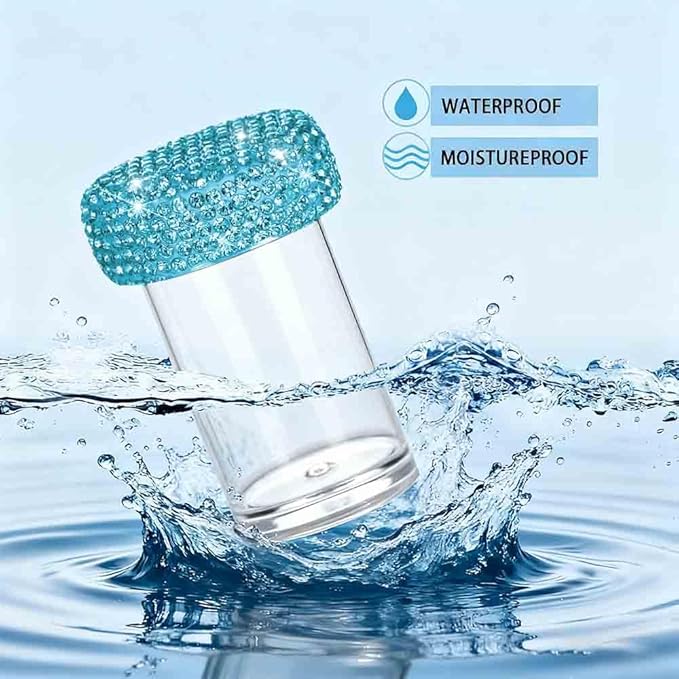 Bling Diamond Portable Waterproof Pill Case Medicine Dispenser Bottle Storage for Outdoor Camping Travel (Blue)