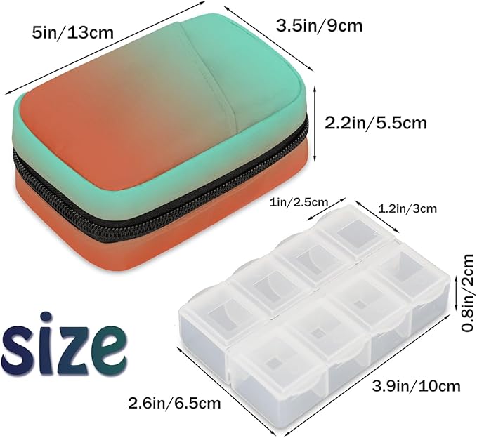 Weekly Travel Pill Organizer Case for Purse with Removable 7 Day Box Portable Compact Size Pill Box Fashionable Pill Container for Medicine Vitamin Supplement Turquoise Orange