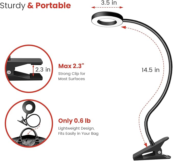 Wolezek Red Light Therapy Lamp for Body and Face, 40 LED Clip on Red Infrared Light Therapy Device with Timer, 5-Level Brightness, 660nm & 850nm Dual Wavelength for Skin Muscle, Home Use, 1-Head