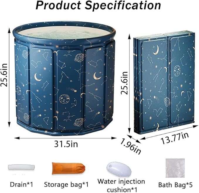 Simcat Portable Foldable Ice Bath Tub, Ice PlungeTub for Adults, Fast Muscle Recovery Suitable for Outdoor Gym, Ice Bath, Family Bathroom SPA Tub (31.5 in - Insulation)