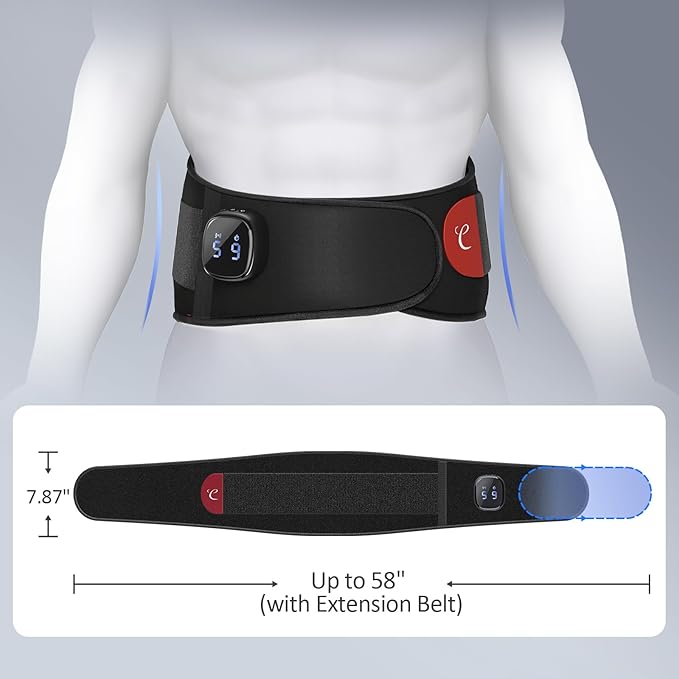 Comfytemp Cordless Portable Heating Pad with Massager for Lower Back Soothing, FSA Eligible HSA 9 Heat 5 Vibration 3 Intensity, Rechargeable Wireless Heated Waist Belt App Control, Gifts for Mom Dad