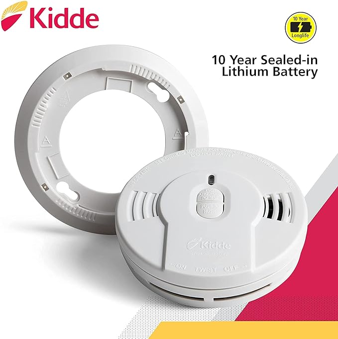 Kidde Smoke Detector, 10-Year Battery, LED Indicators, Replacement Alert, Test-Reset Button, 6 Pack, White