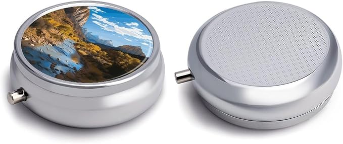 Zion National Park Pill Box Travel Pill Case for Purse Pocket Weekly Medicine Organizer with Mirror 3 Compartment Round Medicine Case Portable PillcaseHolder for Daily