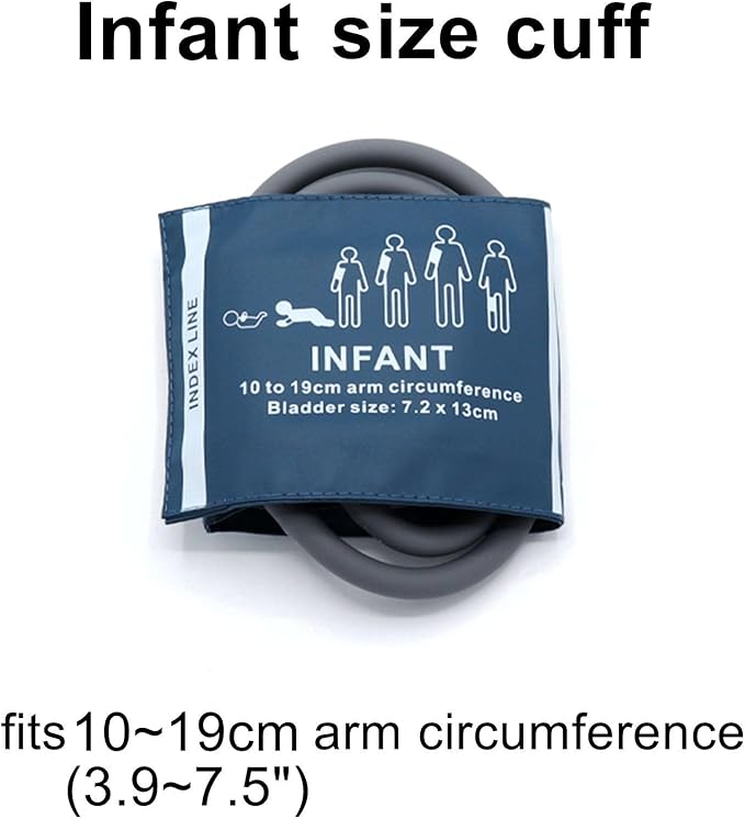 Universal NIBP Cuff with BP12 Connector for Infant, 10-19 cm Reusable Dual Tube PU Replacement BP Cuff with Inner Airbag for Blood Pressure Monitor Machine