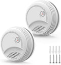 2 Pack Smoke Detector, Photoelectric Sensor Battery-powered Fire Smoke Alarm, LED warning light 85 dB alarm sound, low battery warning, mute and test buttons, suitable for living rooms, bedrooms, etc.