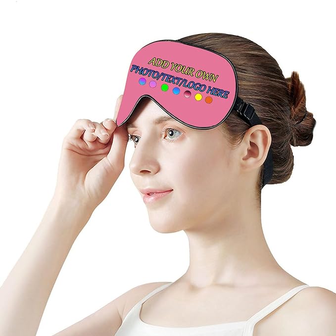 Personalized Eye Mask, Custom Eyeshade Blindfold Add Your Design Image Text Customized Eye Cover with Adjustable Strap for Sleeping Travel Work Naps Blocks Light, Pink