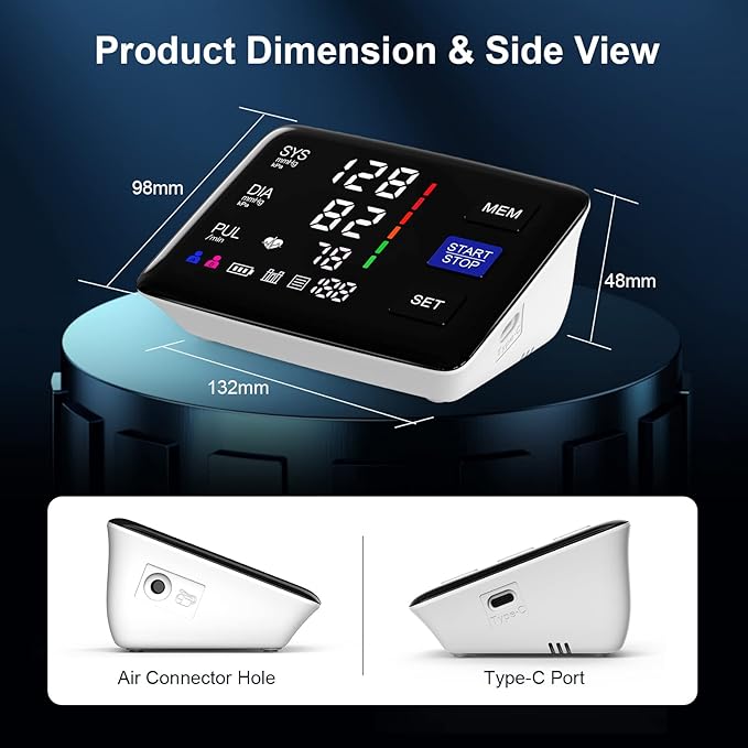 Blood Pressure Monitor, 9-17'' & 13-21'' Extra Large Blood Pressure Cuff Upper Arm, LED Color Backlit Screen Automatic Digital Blood Pressure Machine with USB Cable and 4 AAA Batteries