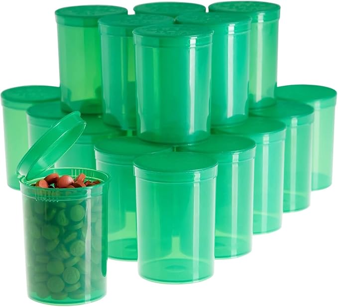 100Pcs Empty Pill Bottles with Caps, 13 Dram Empty Prescription Vial, Waterproof Airtight Joint Pill Bottles with Pop Top Caps, Medicine Container for Pill, Crafts, Candy, Supplements(Green)