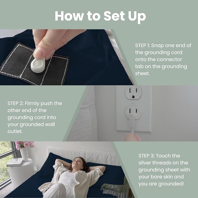 GLUYOHEY Grounding Flat Sheet Twin XL Size (66"x102") Conductive Silver Fiber Earthing Bed Sheets with Grounded Cord Reconnect with Earth’s Energy for Better Sleep and Enhanced Wellness, Dark Blue