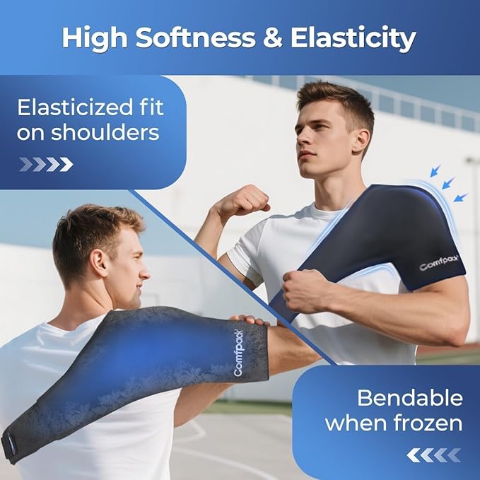 Shoulder Ice Pack Wrap for Rotator Cuff and Arm, Soft & Flexible Gel Cold Warp with Compression for Injuries, Tendonitis, Surgery, Easy to Wear for Men & Women