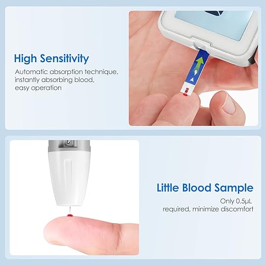 Blood Glucose Test Strips Set, 200 Test Strips & 200 Blood Lancets, Only Work with Glucoracy G-425-2/G-425 Blood Sugar Monitor, Self Diabetes Blood Glucose Home Monitoring, No Coding Required