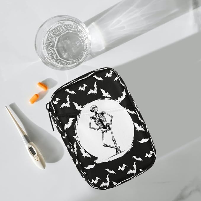 Skull Bat Animal Pill Case Travel Pill Organizer Weekly 7 Day Portable with Zipper Medicine Box Pill Case for Vitamins, Birth Control,Fish Oils,Medication, Supplements