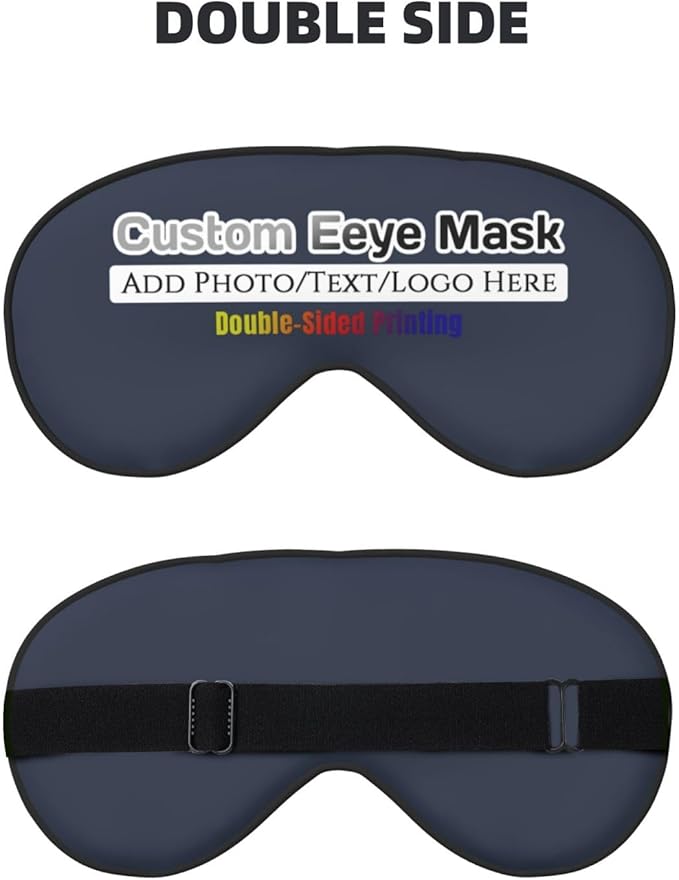 Custom Eye Mask,Add Your Image Text Personalized Sleep Shade Soft Blindfold Eyemask Blackout Eye Cover with Adjustable Strap for Sleep,Travel,Nap Navy Blue