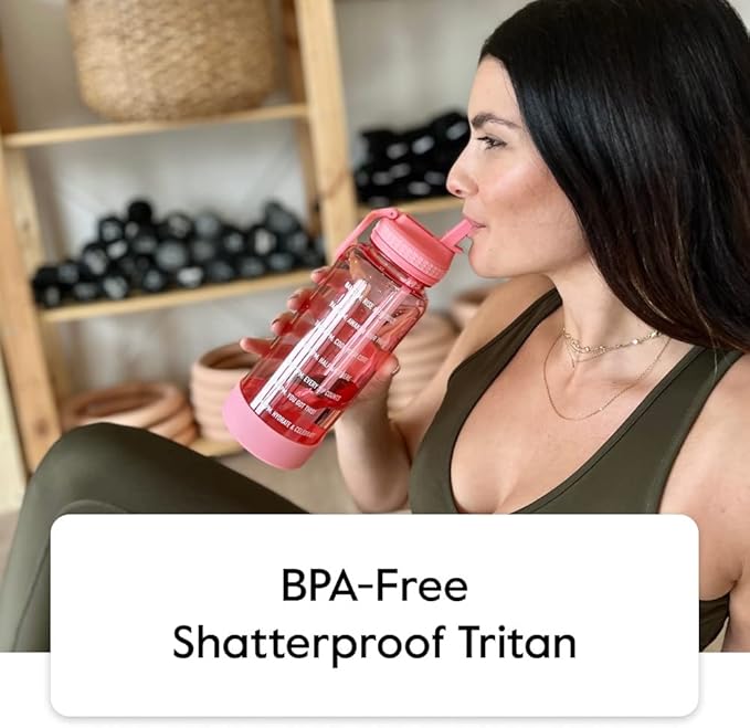 Takeya Tritan 32 oz Motivational Water Bottle with Straw Lid - Durable, BPA-Free - With Time Marker - Leakproof & Non-Slip Bumper - Stormy Black