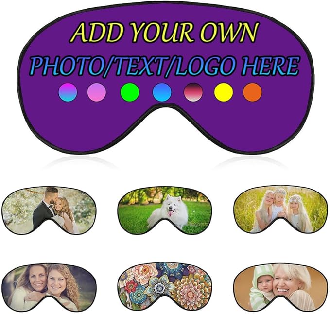 Personalized Eye Mask, Custom Eyeshade Blindfold Add Your Design Image Text Customized Eye Cover with Adjustable Strap for Sleeping Travel Work Naps Blocks Light, Purple