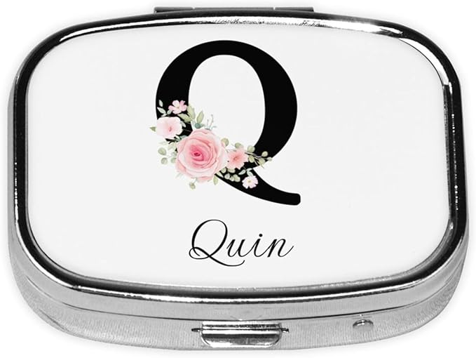 Custom Pill Box Personalized Square Small Pill Case with Mirror Add Your Photo Text Logo Name Decorative 2 Compartment Portable Metal Medicine Container Vitamin Organizer for Pocket Purse Travel (Q)