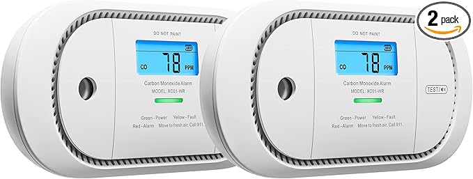 X-Sense Wireless Interconnected Carbon Monoxide Detector, Replaceable Battery Powered CO Alarm with Digital Display and Peak Value Memory, XC01-WR, Pack of 2