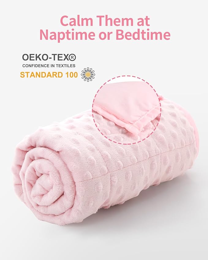 Mr. Sandman Weighted Blanket 5LBS 36 x 48 Inches, Minky Dots Heavy Blanket with Glass Beads, Soft and Cooling for School and Home, Pink