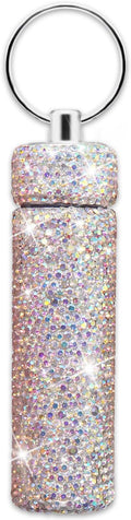 Yuchew Bling Pill Case Pill Container Rhinestone Pill Box Portable Waterproof Pocket Pill Holder Bottle Storage with Keychain for Travel, Outdoor, Camping (AB Color)