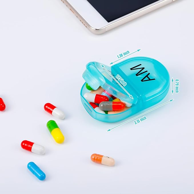 6 Pack Pill Organizer Pocket Small Case Holder Am Pm Pill Case Portable Two Compartment Round Travel 2 Times a Day for Vitamin Medication Supplement(Green)