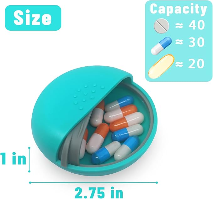 INVODA Travel Pill Organizer Cute Round Pill Box for Purse Compact Medicine Container for Pills, Fish Oil, Vitamins & Supplements