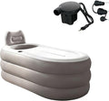 B&Y Portable Adult Soaking Bathtub, Ice Bath Tub Family Home Spa Tub with Zipper Cover, Designed with Headrest, Cup Holder (Air Pump Included) (Oval-145x80x45cm (without Machine))