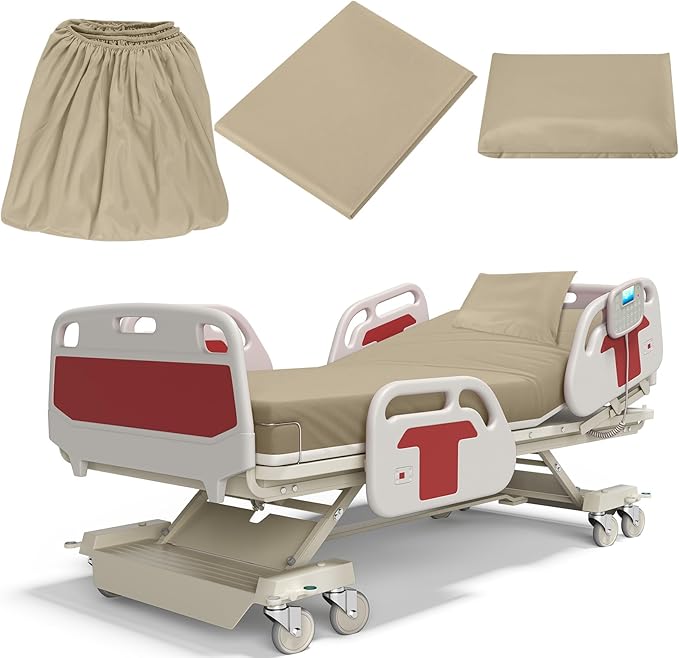 Moukeren 3 Pcs Hospital Bed Sheets Set Deep Pocket Fitted Sheet 36 with Elastic All Around Easy Care Knitted Jersey for Home/Nursing Home (Khaki)