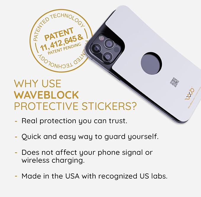 WAVEBLOCK EMF Blocker for Cell Phone - Made for iPhone 13/13 Pro - The Only Patented, Real Scientifically Backed, Lab-Tested 5G-Shield Sticker to Protect You & Your Loved Ones - USA Made White