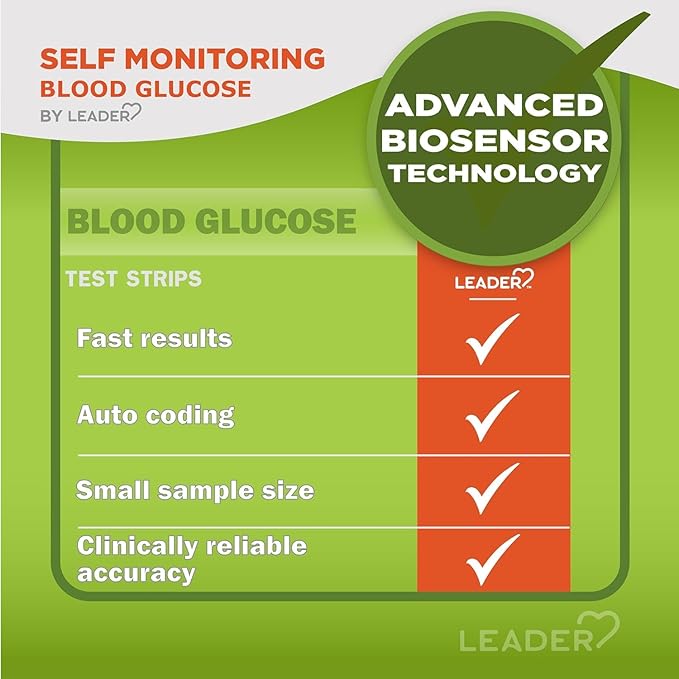 LEADER Blood Glucose Test Strips for Diabetes, No-Coding, Fast, Certified, Accurate Results, Use with LEADER Blood Sugar Monitoring System, 50 Diabetic Test Strips
