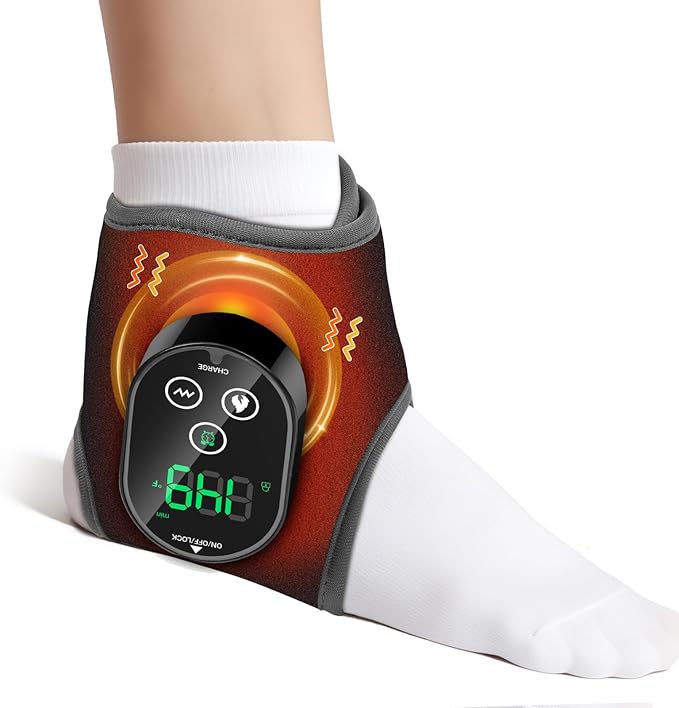 Ankle Massager for Pain Relief, Foot and Ankle Massage with Heat for Neuropathy, Cordless Ankle Heating Pad for Circulation Black