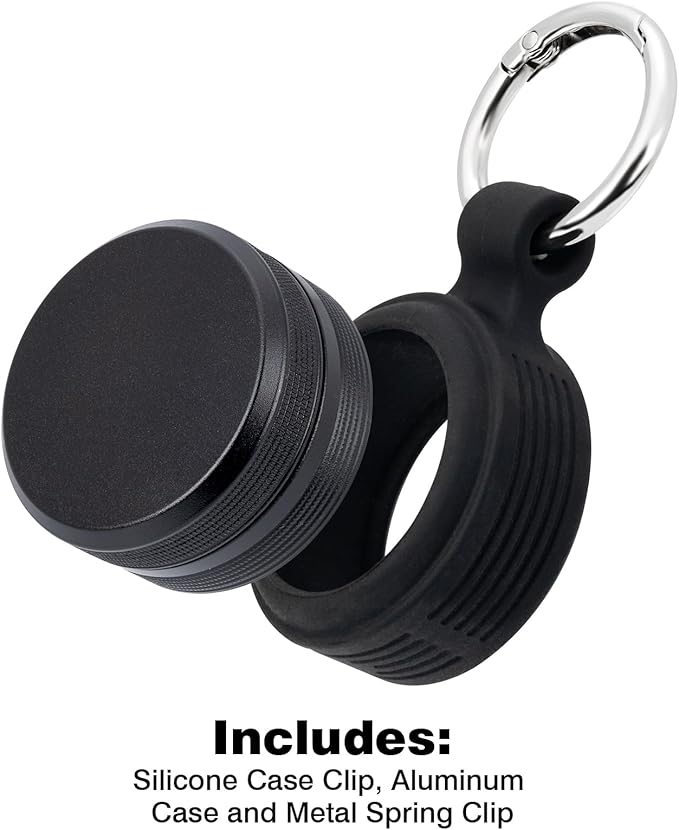 Premium Carrying Case + Clip - Small Metal Keychain Holder for Earplugs & Pills, Waterproof Airtight Aluminum Travel Pill Case with Silicone Sleeve, 1 Spring Clip, Fits Loop/Eargasm/Vibes