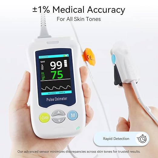 Continuous Pulse Oximeter Fingertip, Medical Grade Accuracy Pulse Oximeters for Baby Fast Reading for SpO2 and Pulse Rate Overnight Monitoring Infant Handheld Blood Oxygen Saturation Monitor for Adults and Kids