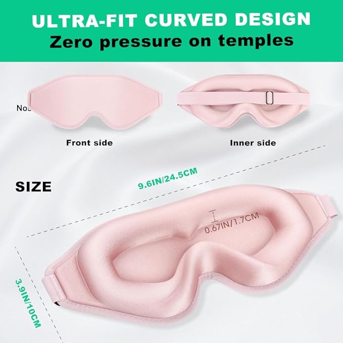 3D Contoured Sleep Eye mask Side Sleeper Men Women Zero Eye Pressure high Density Memory Foam Soft Breathable Light Blocking Night Blindfold Travel Yoga Napping Pink