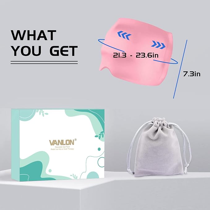 Headache Relief Hat for Migraine Relief, Tension, One Size Fits All Headache Cap with Reusable Ice Gel Pack for Puffy Eyes, Stress Relief (Pink)