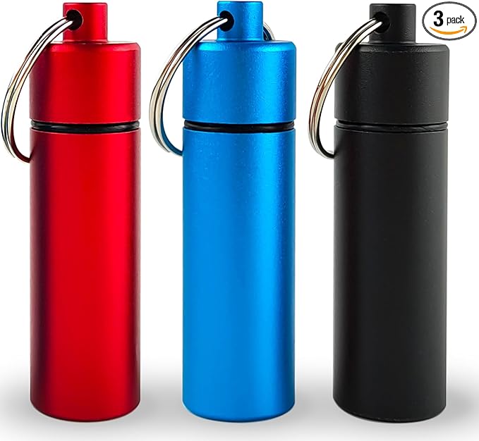 Small Portable Pill Organizer case Keychain (3 Pack),Metal Pocket Pill Holder Keychain for Travel,Waterproof Metal Pill Container Medicine Bottle for for Purse