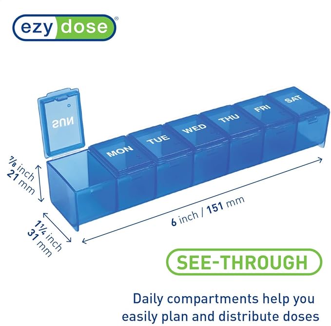 EZY DOSE Weekly (7-Day) Medication Management Bundle, Pill Case, Medicine Planner, Vitamin Organizer Box with Pill Cutter, Convenient and Easy to Use, Travel Friendly, Colors May Vary, BPA Free