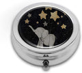 Pill Box,Cute Elephant Under The Star Round Pill Box 3 Compartment Decorative Pocket Purse Portable Mini Travel Medicine Tablet Vitamin Holder Organizer Pill Case