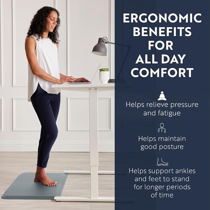 KANGAROO Thick Ergonomic Anti Fatigue Mats for Kitchen Floor, 39x20, Cushioned Standing Office Desk Mat, Waterproof Scratch Resistant Topside, Supportive All Day Comfort Padded Foam Rugs, Grey