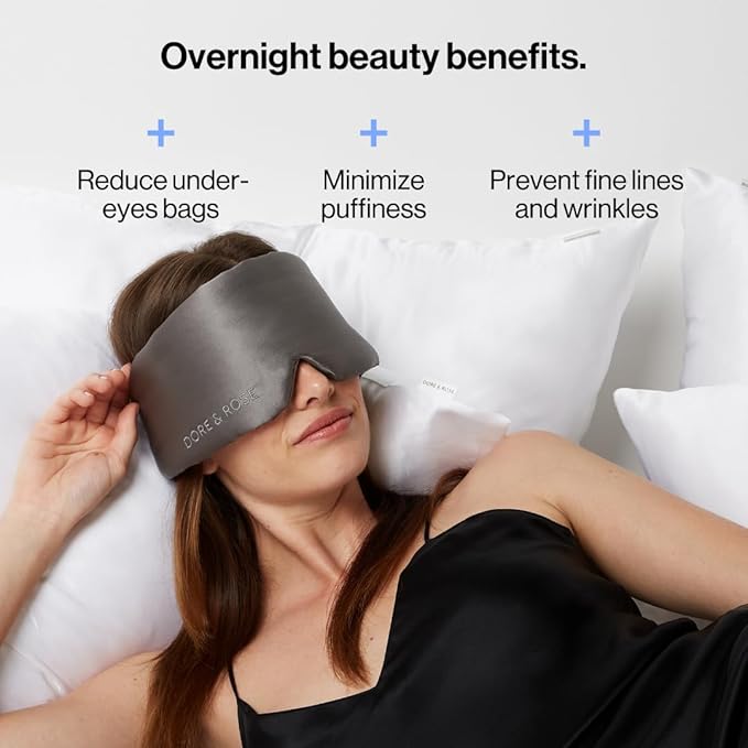 Dore & Rose Deep Sleep Mask Light Blocking, 23 Momme Mulberry Silk Eye Mask, Ultra Soft, Adjustable - Travel Sleeping Mask for Men & Women (Charcoal)