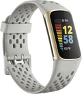 Getino Compatible with Fitbit Charge 5 Bands/Charge 6 Bands for Women Men, Soft Breathable Replacement Sport Strap Adjustable Wristbands for Fitbit Charge 5/ Charge 6 Advanced Fitness Tracker, Gray