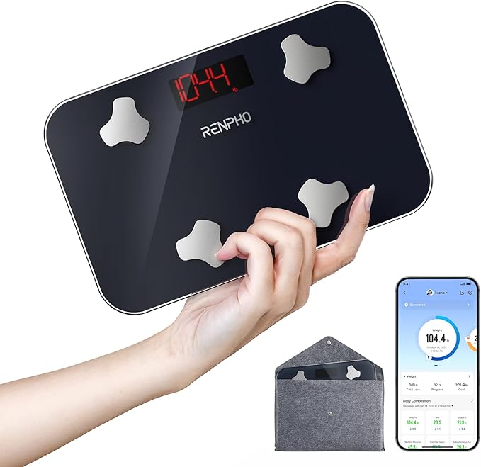 RENPHO Elis Go Travel Smart Scale with BMI, Body Fat, Muscle Mass | 13 Body Metrics via Bluetooth for Health Tracking, with Batteries Included and Protective Case for Hotel, Camping, and Travelers